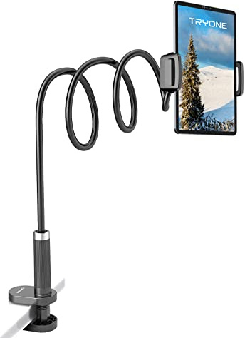 TRYONE Support Tablette Lit, réglable en col de Cygne pour iPad Pro 12.9, 10.5, 9.7, iPad Air Mini, Switch, Galaxy Tab, Huawei Mediapad, Autres tablettes, Longueur Totale 100 cm.