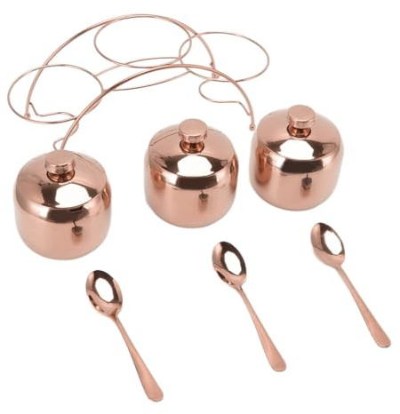 Cyrank Sugar Bowl with Lids and Spoon, Stainless Steel Seasoning Containers Set Gold Spice Sugar Container with Spoon and Lid Salt Container for Home(Rose Gold)