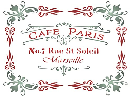 Stencil Company Café Paris Schablone, 26,67 x 21,59 cm (M) – Vintage Französisch Thema Dekorationsschablone