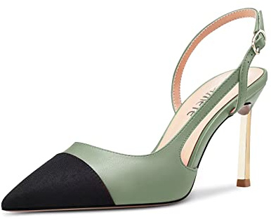 Castamere Alto High Tacco Heel a Punta Slingback Pumps da Matrimonio Ballo Patchwork 8.5 CM Heels Verde A 41 EU