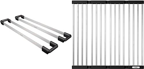 BLANCO Top-Schienen aus Edelstahl, 235906, 416 mm & 238483 Klappmatte als Abtropf für die Küchenspüle, Faltbare Matte für das Waschbecken in der Küche, Breite 440 mm