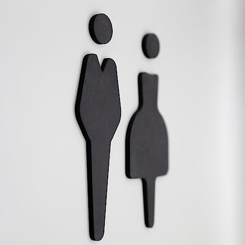 NOIR.DESIGN Unisex Toilet Sign For Wall/Door - Loo Notice - Self Adhesive - Man Women Shapes - Gender Neutral - Restroom - Bathroom - Office - Hotels - Pubs - Restaurants (Black Shapes 12cm)