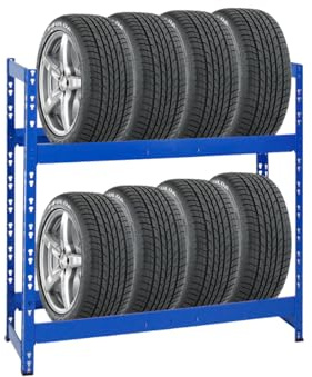 PROREGAL Étagère à pneus Tiger | HxLxP 100x110x35cm | Charge Max. 150kg | Jusqu'à 8 pneus | 2 Niveaux | Bleu | Porte-Pneu, Rack à pneus, rayonnage, Stockage, Rangement, Support, Atelier, Garage