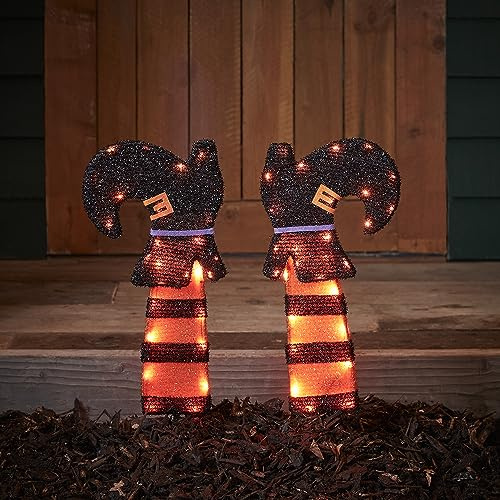 Lights4fun LED Halloween Hexenbeine mit Erdspießen – Leuchtende Garten-Deko mit 56 LEDs – Batteriebetriebene Halloween Deko für Außenbereich – 45 cm Höhe