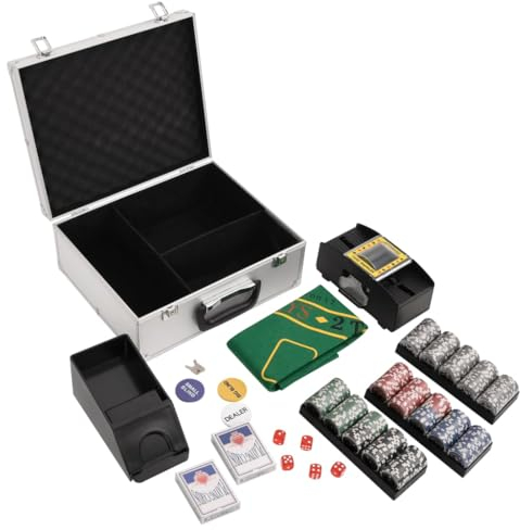 vidaXL Pokerchips Set 300 STK., Pokerkoffer mit Buttons Chips Würfeln, Pokerset Spielkarten Set mit Tragekoffer, Jetons Komplettset, 11,5 g