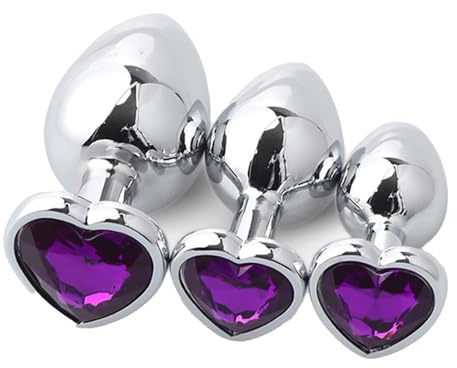 3 PCS Butt Plug, Stainless Steel Anal Plug in 3 Sizes, Rustproof Buttplug Anal Sex Toys for Men Women, Washable Butt Plugs Sex Toyscouples for Couples Gays (7cm 8.2cm 9cm) (Purple Heart)