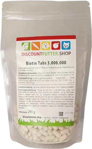 Biotin Tabs 5.000.000 für Pferde, Hufe, Haut & Fell | 300 Tabs | Bei brüchigen Hufen, stumpfem Fell & empfindlicher Haut.