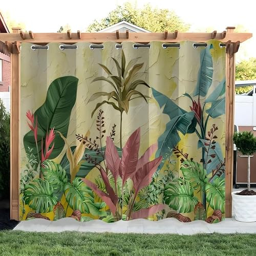 SYHIEGO Dschungel Vorhang Outdoor Tropisch Pflanzen Vorhänge Wasserdicht 2er Set Outdoor Vorhang mit Ösen Wetterfest Vorhang Pavillon Outdoor Gardinen für Balkon Terrasse,213x260cm