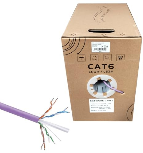 JUSTOP 305M CAT6 LSOH LSZH Ethernet Cable Reel 23 AWG UTP Network Solid Core CCA 1000 Feet Bulk - Violet