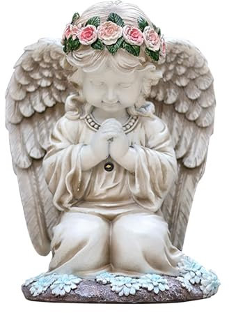 Nlrlo Ange solaire pour jardin extérieur, ange solaire pour cimetière – Jolie statue d'ange priant pour jardin – Figurine de sculpture imperméable pour décoration de cimetière, patio, porche, cour,