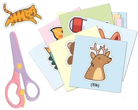WHYNCNJL Juego Manualidades para Niños, Recortables 96 Piezas Corte de Papel + 1 Par de Tijeras, Cultivan el Interés, Muy Adecuadas para Crear Manualidades