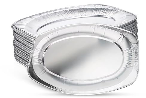 Zuvo Serving Platters for Party Food - Pack of 10 - Large Aluminium Foil Trays - 35x24cm / 14 - Oven & Freezer Safe Buffet Serving Platters for Parties, Sliver