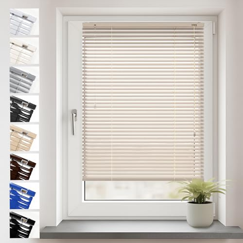 Sonello Aluminium Jalousien Fenster Ohne Bohren 140x100cm Creme Klemmfix | Blickdicht, Sichtschutz, Sonnenschutz für Fenster/Türen, Schalosien, Montage mit und ohne Bohren, Jalousien mit Klemmklips
