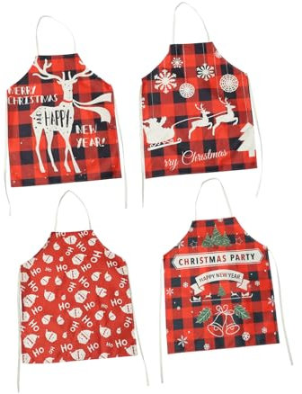 ANDRESLAD 4pezzi Grembiuli Natalizi in Quadri Grembiuli Cucina Donna Riutilizzabili e Lavabili Costumi Festivi Con Tema Christmas Per Regalo Mamma e Feste