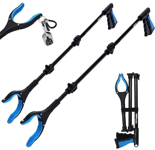 GrabRunner 38 Inch & 44 Inch Extra Long Grabber Reacher Tool Set – Extendable Reacher Grabber Pickup Tools for Seniors, Disabled and Hard-to-Reach Areas, Ergonomic Grip & Lightweight Design（Blue）