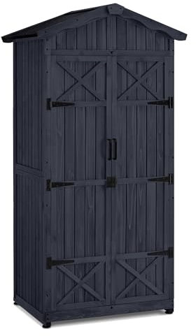 M MCombo Armario de jardín caseta de jardín de Madera Resistente a la Intemperie, Armario Exterior Impermeable con Suelo, para Uso Exterior balcón, 74×99×193 cm (Gris Antracita)