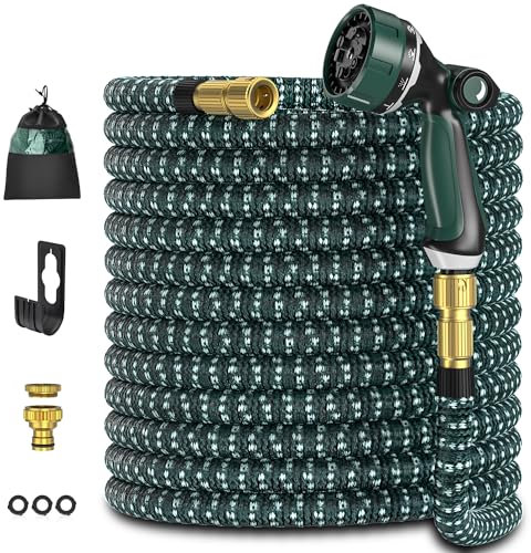 Tuyau d'arrosage 30m, ULTTY Tuyau d’arrosage Extensible avec 1/2 et 3/4 (19mm et 13mm) Adaptateurs, 10 Modes d'Arrosage, Latex Triple Épaisseur Durable avec Raccords en Métal et Sac, Vert