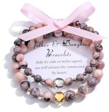 JSDDE Mutter Tochter Armband Freundschaftsarmband mit drehbar Herz Rhodonit Armband Geschenk für Mama Oma Tochter Freundin Schwester