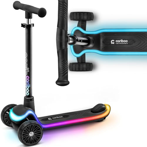 Cariboo Roller Kinder Scooter Mit 3 Rädern Ab 3 Jahren Kinderscooter Kinderroller LED Trittbrett Beleuchtung 5 Mehrfarbige Und 6 Einfarbige Modi Dreirad Höhenverstellbar ABEC7 LEDstar