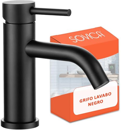 Robinet lavabo noir mat acier inoxydable mitigeur eau froide et chaude avec 2 tuyaux inclus salle de bain