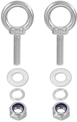 PATIKIL 2 Piezas Perno De Ojo M10 X 40mm Perno De Ojo De Elevación Plateado | Con Rosca, 304 Acero Inoxidable, Con Tuerca, Para Colgar
