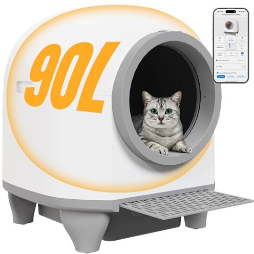 Devoko Bandeja de arena para gatos autolimpiable de 90 L, control de aplicación, 9 sensores de seguridad, robot de arena fácil de limpiar, cajas de arena extra grandes para múltiples gatos, robot