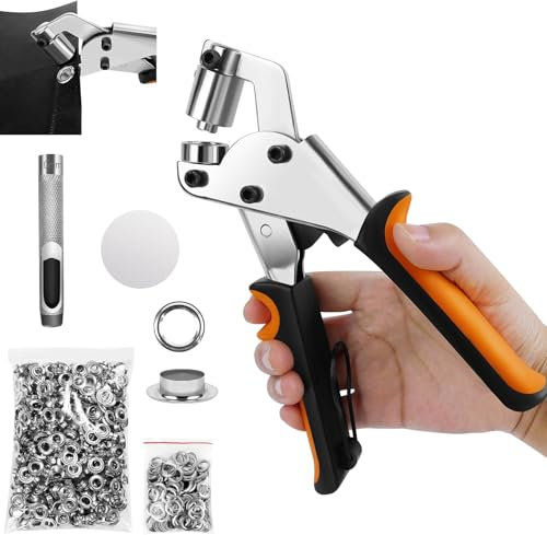 Pince à œillets de 3/8 - Douille de 10 mm - Avec 500 douilles argentées - Kit de perforatrice manuelle - Pour papier et bricolage