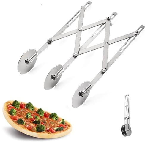 Tagliapasta a 3 Ruote, Tagliapizza Regolabile, Tagliapizza a 3 Ruote in Acciaio Inossidabile, Rotelle Tagliapizza, Divisore per Pasta a 3 Ruote con Manico per Cottura, Pasticceria, Pane(Argento)