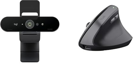 Logitech Brio Ultra 4k & Trust Yuno Souris Ergonomique sans Fil,