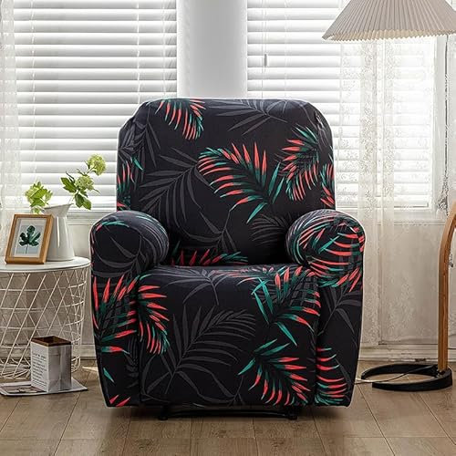 Odot Stretchhusse für Relaxsessel, 4-Teilig Komplett Sesselschoner mit Tasche Bezug, Modernes Design, Universal Stretch Sesselbezug Relaxsessel Sofabezug (Bunte Blätter)