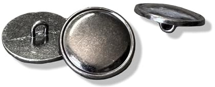 10 Stück grau silber farbene Metall Knöpfe glatt mit kleinem Rand Ösenknopf 15mm oder 20mm (15mm)