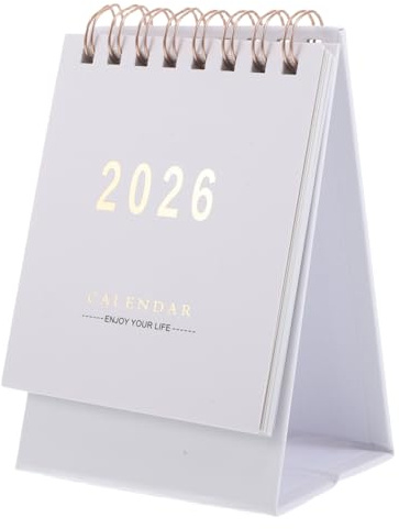 STOBOK Mini Desk Calendar 2026 Monthly Planner Portable Standing Flip Small Table Calendar for Home Office Decor White