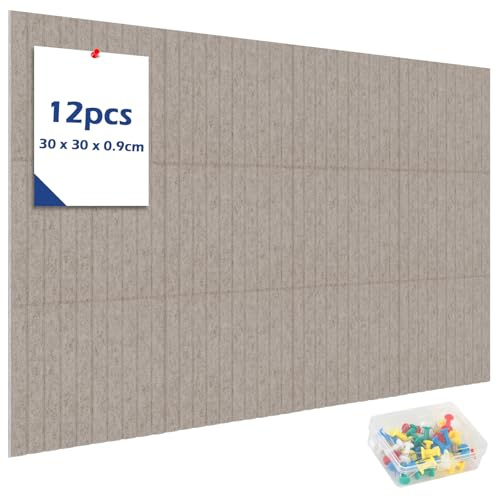 Btstil 12 Stück Große Filz Pinnwand Selbstklebend, 30x30cm Filzboard Memotafeln Memo Boards mit Pinnadeln & Klebeband, Modern Kork Pinboard Wanddekoration für Büro Küche, Fotos Memos (Hellbeige)