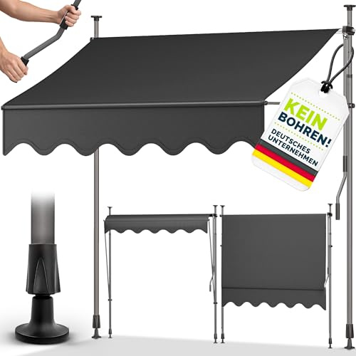 tillvex Klemmmarkise 400cm breit mit Handkurbel | Balkonmarkise ohne Bohren | Markise Balkon UV-beständig, wasserdicht & höhenverstellbar | Outdoor Sonnenschutz zum Klemmen für Terrasse & Garten