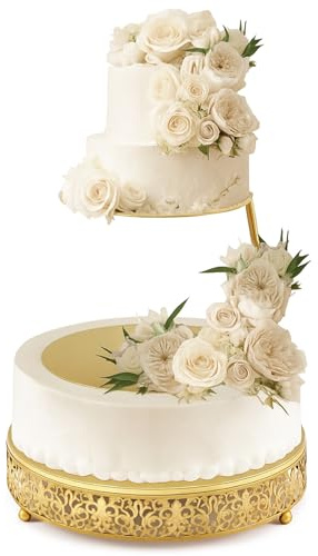 LemonRoad 2 Piece Gold Floating Cake Stand Spacer Separator, 8 10 12 Tiered Wedding Cake Stand Round Dessert Display for Birthday Centerpiece Anniversary Party Dessert Table Display Decoration