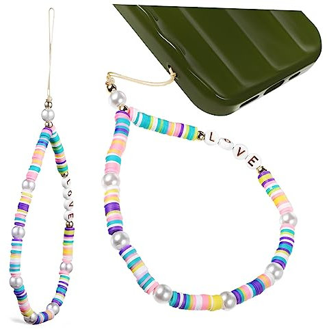 DIYEAH 2 Stück Perlen Handy Lanyard mit Liebesbrief Dekoratives Handgelenkband für Smartphones Boho Stil Abnehmbar Bunte Perlen für Frauen