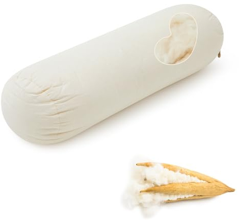 Leinuosen Organic Kapok Neck Roll Pillow 12 x 4 Tube Roll Bolster Soft and Supportive Pillow for Sleeping Neck Pain Relief, Kapok Filling