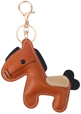 Penitue Leather Horse Bag Charm for Women Girls, Cute Animal Purse Charm Keyring Key Chain Pendant Trendy Retro Leather Bag Accessories for Handbags Backpacks