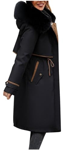 Wyongtao Manteau Femme Hiver Épais Et Chaud Doudoune Femme Avce Chapeau En Fausse Fourrure Veste Duvet Matelassée Longue Grande Taille Blouson Chic Et Chaude Manteaux Avec Poche Unie Décontractée