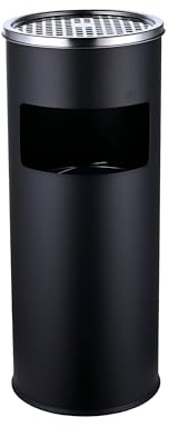 Relaxdays Cendrier sur Pied avec Poubelle, métal, 17 l, Colonne pour Fumeurs, HxP : 60,5x24 cm, Fer, Noir/Argent