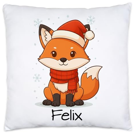 Kiddle-Design Kissen mit Namen personalisiert, Kuschelkissen Weihnachten Geschenk Junge & Mädchen mit Pinguin, Nikolausgeschenk, Kinder mit Tier