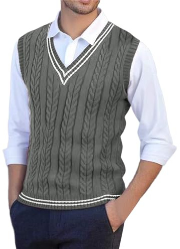 Maglione Uomo Invernale in Lana Senza Maniche con Collo a V Gilet in Maglia Maglioncino Cotone Casual Pullover Primaverile Leggero Sottogiacca Cashmere Elegante per Case Lavoro,Verde Militare,M