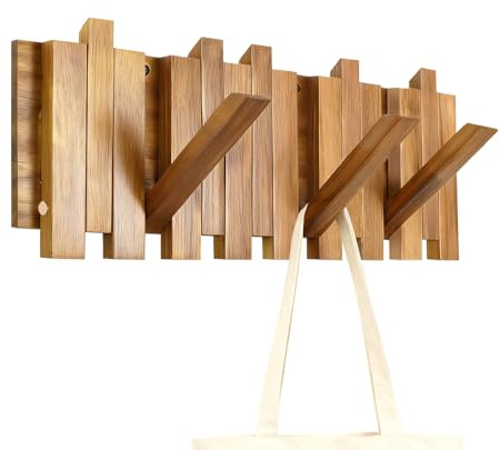 Solinorex Ganci Pieghevoli in Legno, Attaccapanni Da Parete in Legno, Appendiabiti in rovere,Appendiabiti da parete, Adatti per Corridoi, Bagni E Camere Da Letto (42,5 x 16 x 2,5 cm)