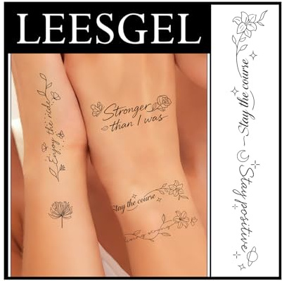 Leesgel Temporary Tattoos for Women, Flowers Plants Words Fake Tattoos