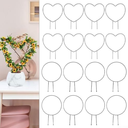 Linnkyfloa Lot de 8 cerceaux pour clématites de jardin intérieur/extérieur - Support de plantes de lierre noir antirouille pour treillis pour support de roses - Support rond en fer pour plantes