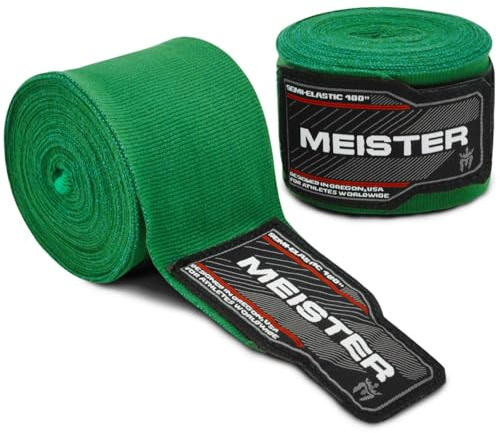 Meister Bandes Semi-Élastiques Adulte de 180 Pouces (457 cm) pour MMA & Boxe (Paire) - Vert Forêt