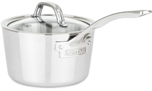 Viking Culinary Contemporary - Sartén de acero inoxidable de 3 capas con tapa, 2.4 cuartos de galón