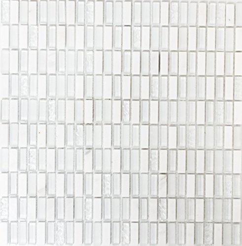 Mosaik-nätverk Mosaikplatta stänger Crystal/sten mix vit/vit matt glas natursten kakelspegel, mosaiksten Format: 10,5 x 11 x 8,5 mm, bågstorlek: 313 x 318 mm, 10 bågar