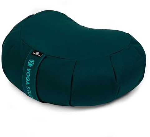 Yoga Studio European Crescent Zafu Cushion | Organic Cotton | 42 x 30 x 18cm | Meditation Pouf | Buckwheat Hulls - Teal
