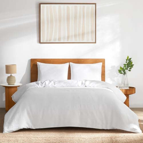 DAPU 100% Linen Duvet Cover Set - Pure Natural French Flax Linen with Multiple Corner Ties and Zipper Closure Soft Breathable Durable for Hot Sleepers 1 Duvet Cover 2 Pillowcases (White, King)